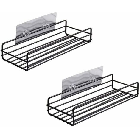 royaluxe - Étagère de salle de bain murale adhésive sans perçage Supports de douche de cuisine robustes Organisateurs de douche (lot de 2, noir) (1/5)