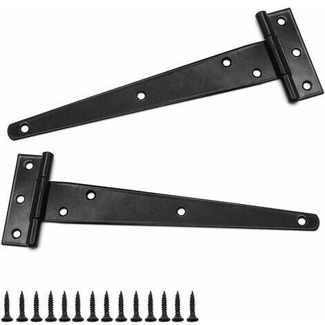 royaluxe- 2 Pièces Charnières en T 8 Pouces Porte Charnières, Charnière en T Robuste Charnières de Porte de Grange, pour les Portails Extérieurs et les Portes de Grange, 200 mm, Peinture Noire (1/5)