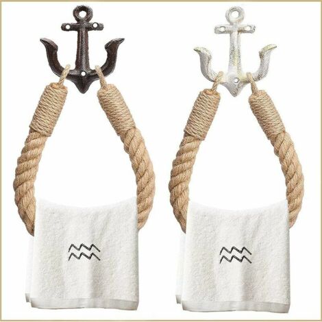 royaluxe- Anneau porte-serviette en corde nautique, support de papier toilette, décoration de salle de bain sur le thème de la plage, avec crochet en métal pour décoration de salle de bain (1/5)