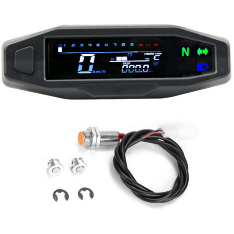 royaluxe -Jauge de vitesse de moto Compteur de vitesse numérique Compteur kilométrique Injection électrique Carburateur Instrument Clignotant Indicateur lumineux Moto Accessoires (Noir, avec câble) (1/5)