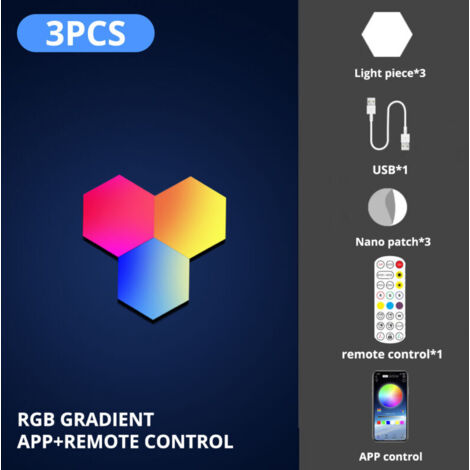 royaluxe -Lampe murale LED RGB Bluetooth Hexagonale Application avec Telecommande Veilleuse pour Salle de jeux Chambre a coucher Decoration de chevet 3 pcs (1/5)