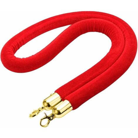 royaluxe -Corde Barriere en Velours Rouge (Lot de 1) - L150 x D3,5 cm - Crochets Mousquetons en Or Poli pour Poteau de Guidage - Séparation Épaisse de File d’Attente & Barrière de Contrôle de Foule