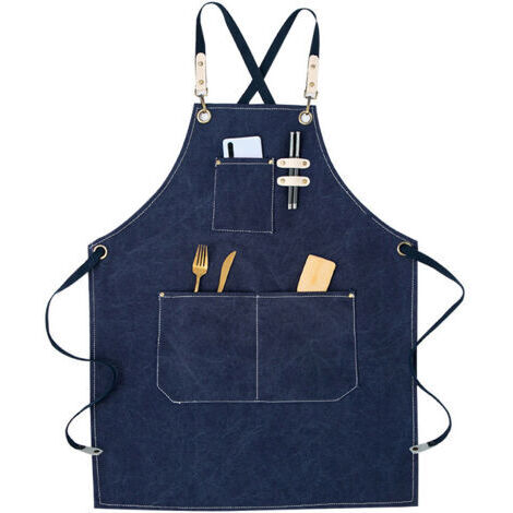 royaluxe -Tablier de cow-boy de haute qualité avec poches pour coiffeur, Tablier de travail multifonction en toile cirée imperméable, peintre, jardinier, styliste de coiffure pour femme et homme,bleu (1/5)