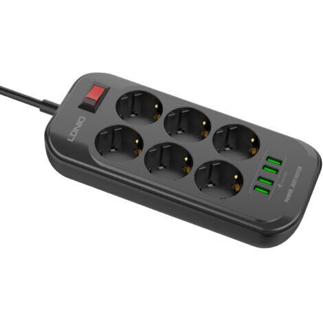 royaluxe -Multiprise Electrique avec 4 Ports USB et 6 Prises, Noir (1/5)