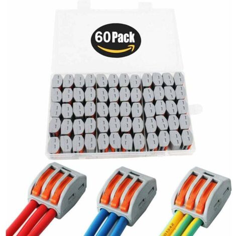 Connecteurs électriques 60 pièces, Bornes de Connexion Automatique, Rapide Connecteur de Fil de Câble, Connecteurs de Fils Compacts, PCT-213 (3 Ports)