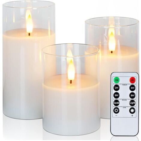 royaluxe -Bougies LED sans flamme, bougies sans flamme en verre transparent avec minuterie et télécommande, bougies piliers parfaites pour Noël et Halloween (1/5)