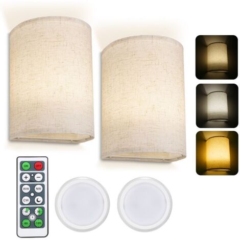royaluxe -Lot De 2 Appliques Murales Intérieures À Intensité Variable, Applique murale rechargeable, Abat-Jour en Tissu Beige for Chambre, Salon, Couloir D'hôtel, Chevet (1/4)