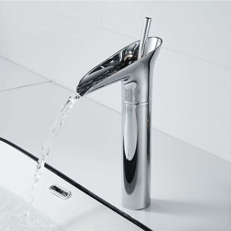 royaluxe -Robinet Salle Bain Chrome, Robinet Salle de Bain Cascade Mitigeur Lavabo Chrome Rétro à Levier Unique Mitigeur Salle de Bain, Laiton Comptoir Haut Lavabo Robinet Lave Main Robinet Vasque (1/5)