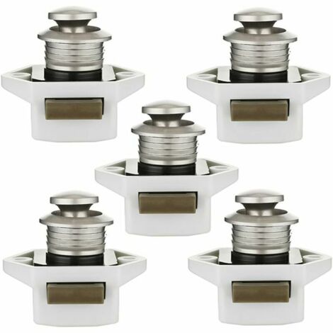 royaluxe -20 mm Bouton poussoir Verrou armoire Loquet sans clé 5pcs, Bouton de porte placard Serrure de meuble Fermoir pour RV caravane tiroir camping-car (blanc) (1/5)
