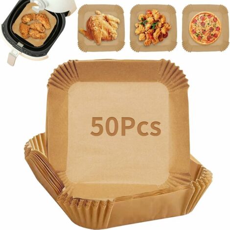 royaluxe -50 Feuilles Papier Cuisson Air Fryer, Papier pour Friteuse sans Huile à , Jetable AirFryer Paper Liner, Rond Papier Sulfurisé pour Four Micro-Onde Plateau à Pizza Corbeille à Pain, (1/5)