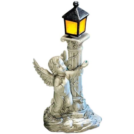 royaluxe -Support de colonne romaine Colonne grecque Statue de chérubin solaire Jardin extéri Statue de fée Sculpture lumineuse LED Statue de colonne romaine Décoration Statue de colonne grecque décor (1/5)