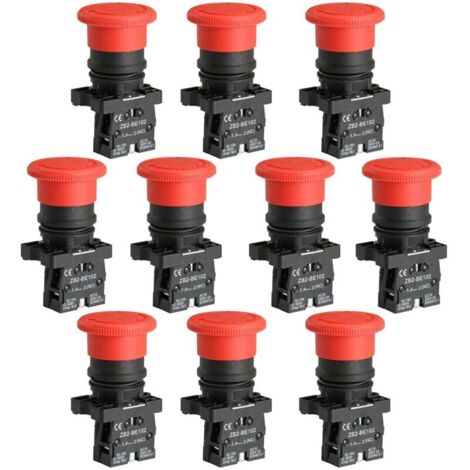 royaluxe -Interrupt à bouton-poussoir ZB2-BE102C 22mm NC N/C arrêt d'urgence champignon rouge 600V 10A (10 pièces) (1/5)