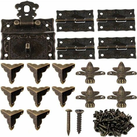 royaluxe -1 pcs Fermoir Boite Verrou Décoratifs Antiques 8 pièces Coin Décoratif Protection Couverture 4 pcs Charnière en Métal 4 pcs Pied D’angle Décoratifpour boîte à bijoux en bois bronze (1/5)