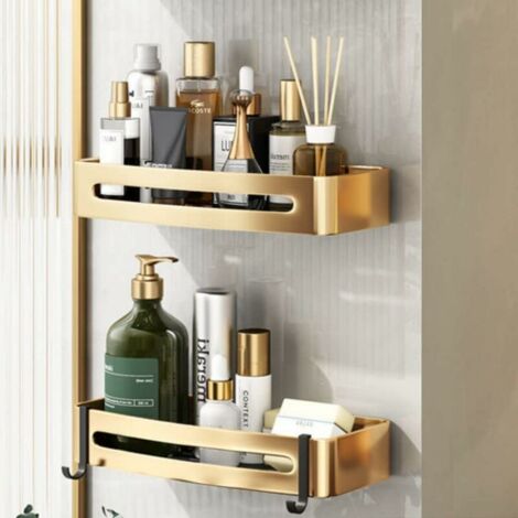 royaluxe -Lot de 2 Étagères de Douche sans Perçage - Champagne Doré - Avec Crochet - Étagère Murale Pour Salle de Bain - Pour Salle de Bain et Salle de Douche - En Acier Inoxydable étagère