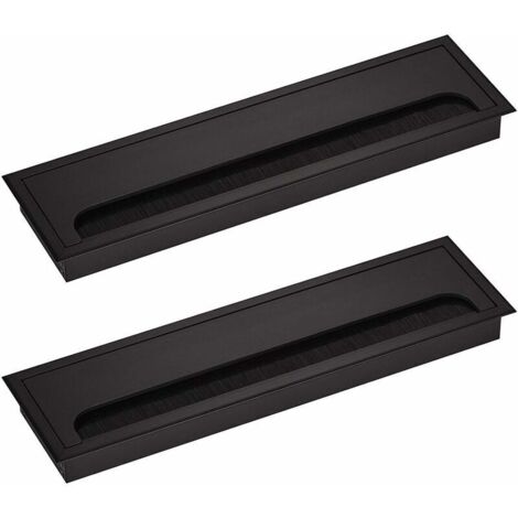 royaluxe -Couvercle Passe Câbles Fil Rectangulaire 80x 280mm pour Encastrer sur Table de Bureau Organisat de Cables pour Meuble Aluminium Noir Anodisé Passage de Câble Cache-Câble Lot de 2