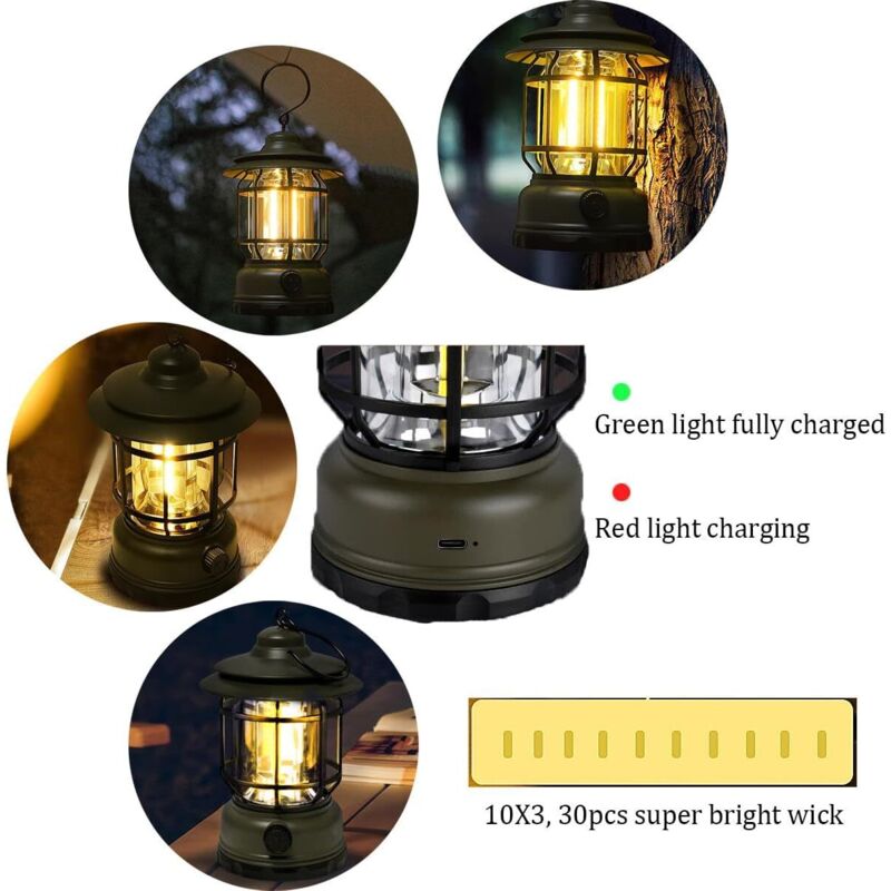 Lampada Da Campeggio Ricaricabile Retro – 3 Modalità, 200 Lumen, IPX4, Batteria 2800mAh, Tipo-C - 4