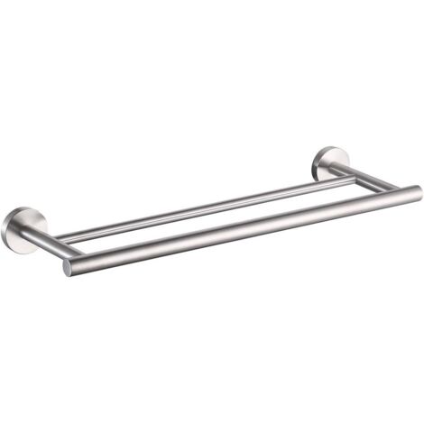 Portasciugamani Doppio In Acciaio Inox 304 Da Parete | 40 Cm Lucido Argentato | Carico Max 5 Kg | Per Bagno, Cucina E Lavanderia