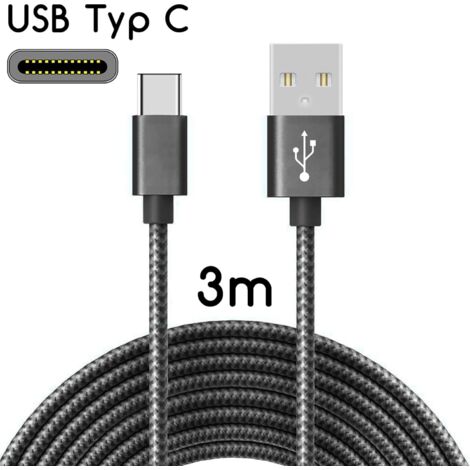 Cavo da USB-C a USB 2.0  Cavo di ricarica in nylon con connettore USB Type-C / 3 m  Colore nero - RAPANDA (1/4)