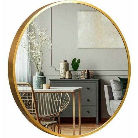 Specchio da Bagno Semplice, Specchio da Parete, Rotondo, con Cornice in Alluminio - Specchio Rivestito in Teflon Oro da 60 cm, Cornice per Specchio Resistente all'umidità, Profondità 2 cm-RAPANDA (1/5)