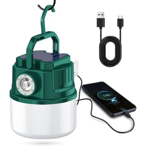 Luce solare da campeggio, lanterna da campeggio a LED da 3000 mAh, portatile, luminosa, ricaricabile con 4 modalità di illuminazione, caricabatterie USB, lampada da tenda impermeabile per emergenze al