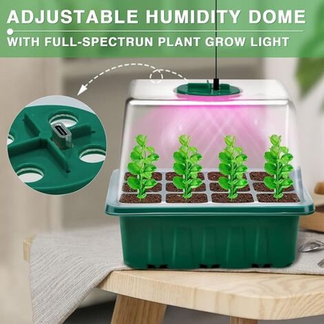 Vassoio di avviamento per semi con luce di coltivazione, kit di avviamento per semi con controller di temporizzazione e luminosità regolabile, vassoi di avviamento per piantine spesse con cupole di um