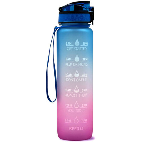 Accessori per bevande, bottiglia d'acqua da 1 litro, borraccia sportiva senza BPA, a prova di perdite, atossica, per palestra, attività all'aperto, ciclismo, scuola e ufficio (blu-rosa) – RAPANDA (1/2)