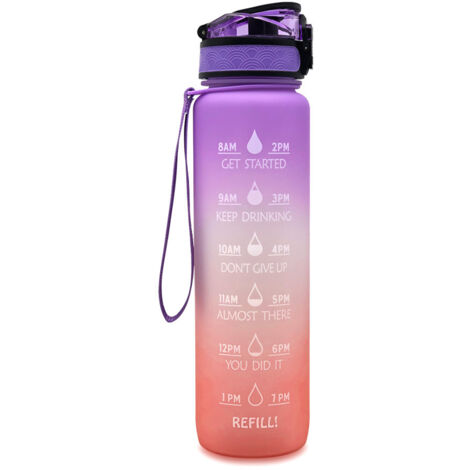 Accessori per bevande, bottiglia d'acqua da 1 litro, borraccia sportiva senza BPA, a prova di perdite, atossica, per palestra, attività all'aperto, ciclismo, scuola e ufficio (arancione-viola) – RAPAN (1/2)