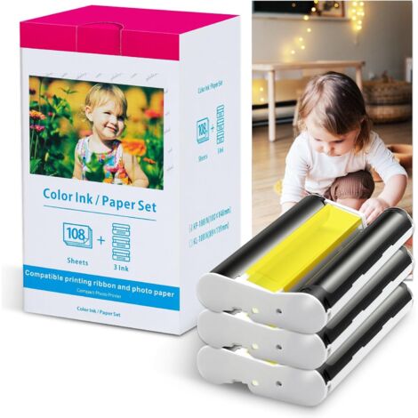 Carta fotografica compatibile per Canon Selphy CP1300 CP1200 CP1000 CP910 CP800 CP810 KP-108IN 3115B001(AA) Cartuccia per stampante Canon Selphy CP, 3 cartucce d'inchiostro, 108 fogli di carta fotogra (1/5)