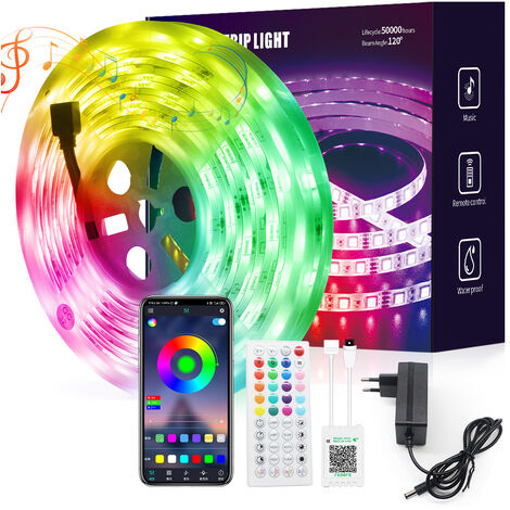 Striscia LED da 10 m, 30 LED/metro, striscia LED RGB da 12 V, APP e telecomando, sincronizzazione musicale, modalità timer, per camera da letto, sala giochi, feste, festival (1/5)