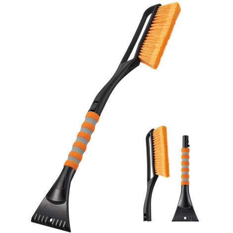 Raspador de hielo y cepillo para nieve de 27 pulgadas para parabrisas de coche, herramienta para quitar nieve con mango ergonómico de espuma para coche, SUV, parabrisas, color naranja