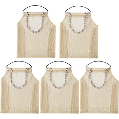 Lot de 5 sacs réutilisables pour fruits et légumes – pour légumes et pommes de terre bio – beige – portable – pour conserver l’ail (1/5)