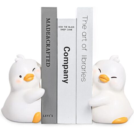 Serre-livres décoratif blanc mignon en forme de canard, serre-livres unique pour ranger des livres, serre-livres en résine créatif, adapté à la décoration de la maison, du bureau, de la bibliothèque (1/4)