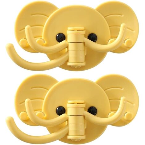 Grands crochets muraux éléphant, crochets muraux adhésifs pour porte-serviettes, salle de bain, cuisine, garage (jaune) (1/5)