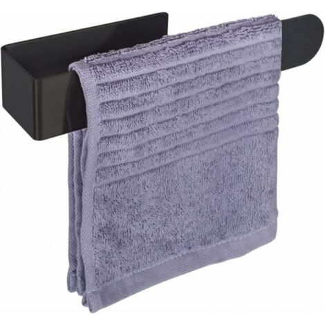 Porte-serviettes pour salle de bain ou cuisine sans perçage – Porte-serviettes autocollant en acier inoxydable, 20 cm, noir mat (1/3)