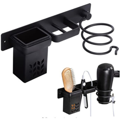 Ensemble de support de rangement pour sèche-cheveux et accessoires de salle de bain, support mural professionnel en aluminium pour fer à lisser (1/5)