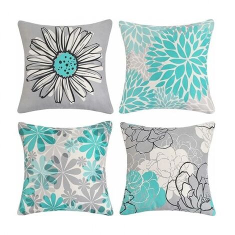 Lot De 2 Housses De Coussin Extérieur 35x55 Cm Imperméables – Bleu Foncé Motif Fleur Lin, Taies Décoratives Pour Jardin, Balcon, Canapé, Salon