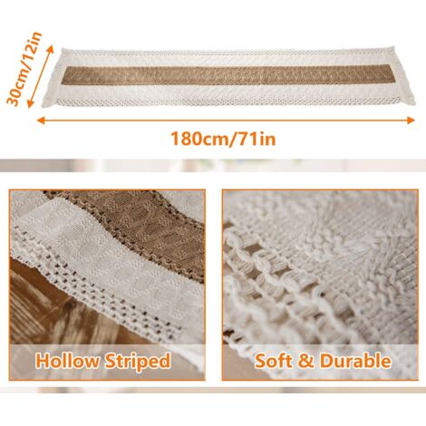 SANLEHAUSE Chemin De Table Lin Blanc Crème Beige 32x180 Cm - Moderne Et Élégant
