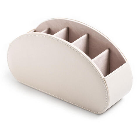 (Beige) Boîte de rangement multifonctionnelle en cuir PU pour télécommande de télévision avec 5 emplacements pour organiser et ranger pinceaux, crayons et étuis à lunettes sur le bureau (1/3)