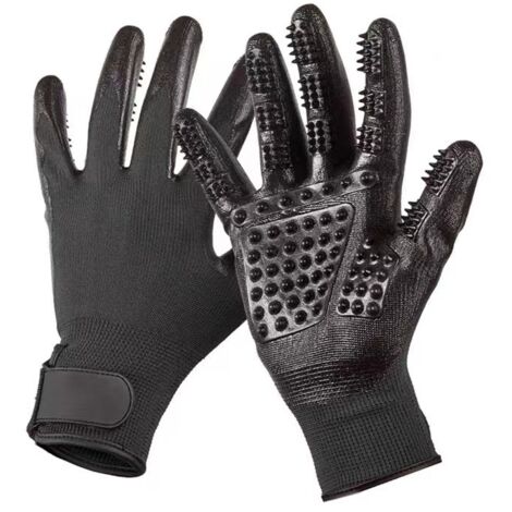 Gants de brossage multifonctions pour chevaux - Gants de massage en caoutchouc - Brosse en crin de cheval - Pour chiens et chats - 1 paire - Noir