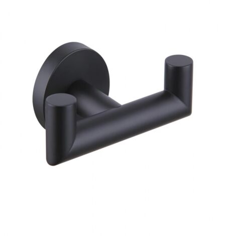 Porte-serviettes double noir mat, porte-serviettes en acier inoxydable, porte-serviettes rond avec double crochets en or noir pour salle de bain et cuisine (1/4)