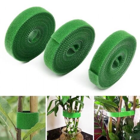 Lot de 3 attaches réutilisables en nylon pour plantes de jardin, branches de fleurs, tomates, supports de plantes d'intérieur et d'extérieur pour une croissance efficace - 5 m x 1 cm - Vert (1/3)