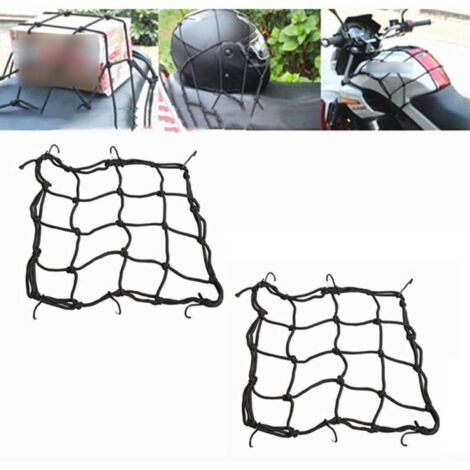 Lot de 2 sangles élastiques de tension avec crochets, filet de transport d'accessoires moto pour motos et vélos, noir 30 x 30 cm (1/5)