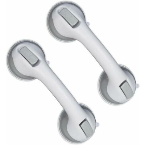 Poignée à ventouse, lot de 2, barre d'appui pour douche et baignoire, capacité de charge de 25 kg, convient aux personnes âgées, murale, blanc/gris (1/4)