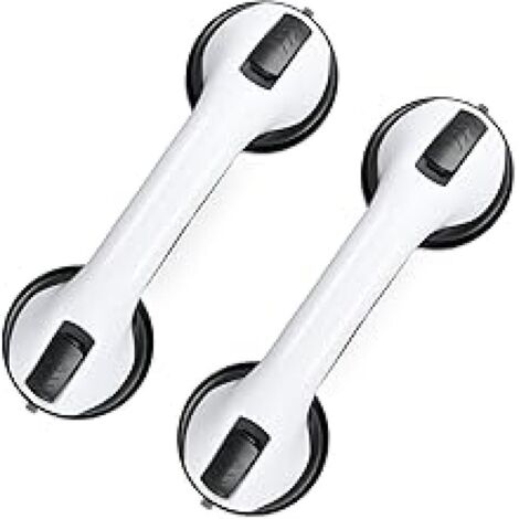Poignée à ventouse, lot de 2, barres d'appui pour douche et baignoire, capacité de charge de 25 kg, convient aux personnes âgées, fixation murale, blanc/noir (1/4)