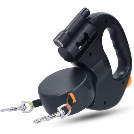 Laisse double pour chien, adaptée aux chiens pesant jusqu'à 25 kg, avec coutures réfléchissantes et conception anti-emmêlement à 360 degrés - Noir (1/4)