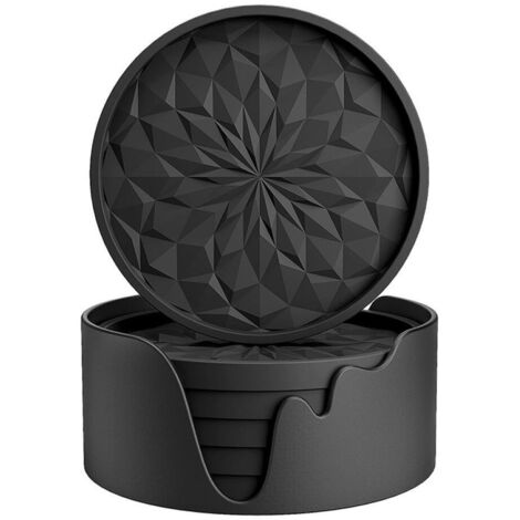 Coupes à dessert en silicone avec supports, lot de 6, dessous de verre pour boissons chaudes ou froides, antidérapants, antiadhésifs, plateau profond, noir (1/4)