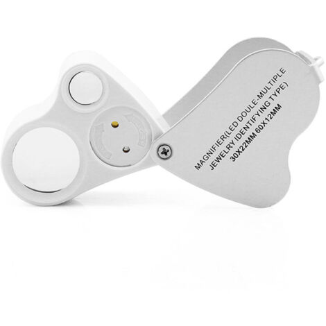 Loupe de bijoutier (blanc argenté), loupe d'horloger éclairée par LED, pièce de timbre de pierre de bijoux de pierre gemme montre de loisir modèle antique loupe de poche monocle (1/4)