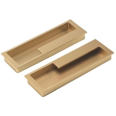 Lot de 2 poignées de porte coulissante encastrées en alliage de zinc pour tiroir de grange, armoire, armoire (or mat) (1/4)