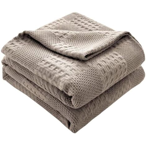 Couvre-lit gaufré coton - Plaid moelleux - Couverture d'été douce - Aspect gaufré - Coton respirant - Peut être utilisé comme lit ou canapé - Gris clair 200 x 230 cm (1/4)