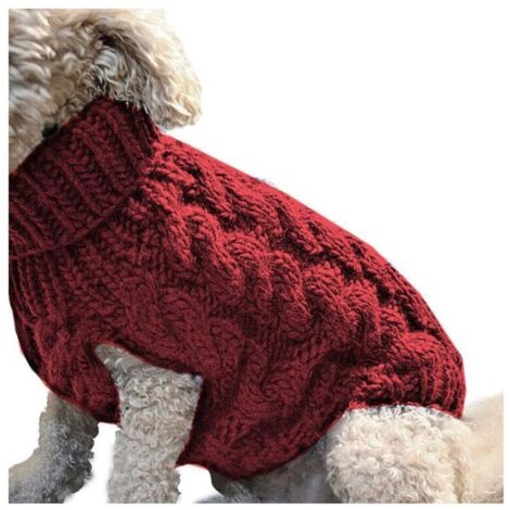 Pull à col montant pour chien, manteau crocheté épais et chaud pour l'hiver, adapté aux chiens de petite, moyenne et grande taille, aux chiots et aux chatons - M (rouge) (1/4)